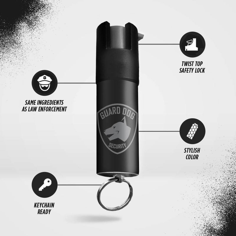 Guard Dog Security on The Go Protection Set Keychain Pepper Spray with Keychain Alarm and LED Light Black