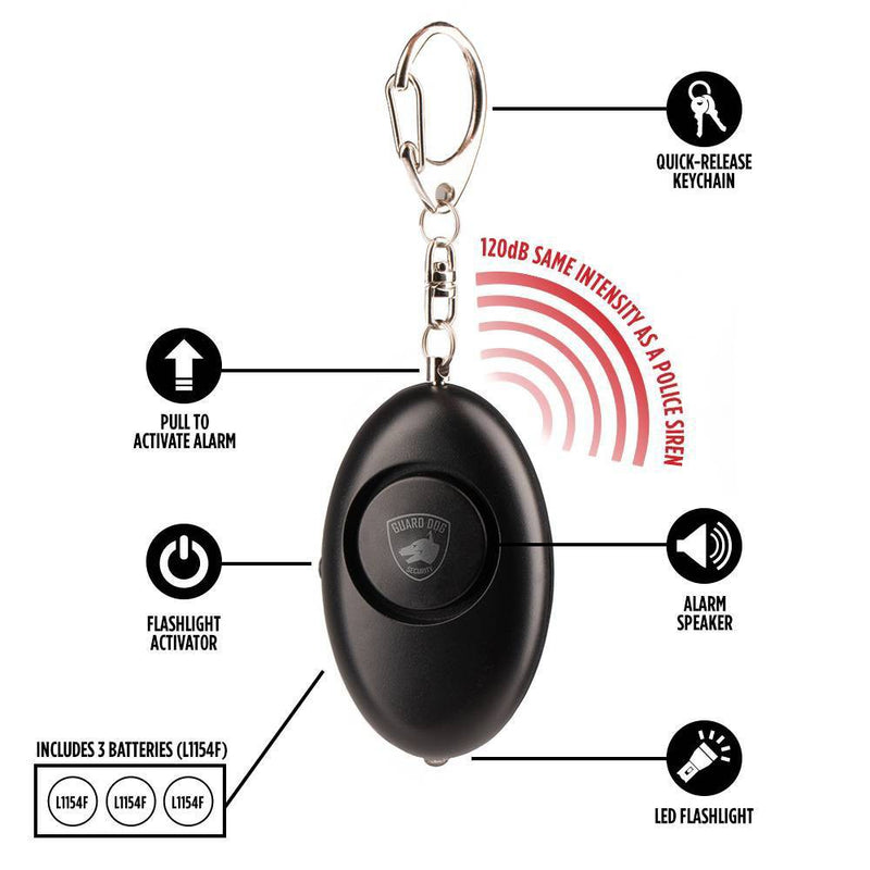 Guard Dog Security on The Go Protection Set Keychain Pepper Spray with Keychain Alarm and LED Light Black