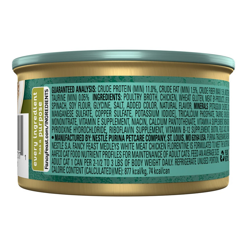 Purina Fancy Feast Medleys In a Delicate Sauce Gourmet Wet Cat Food White Meat Chicken Florentine with Garden Greens - 3oz