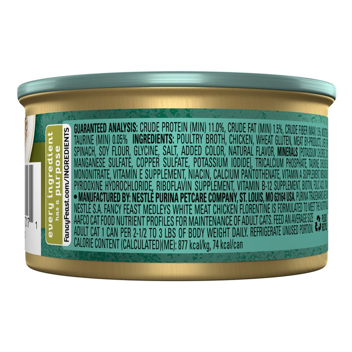 Purina Fancy Feast Medleys In a Delicate Sauce Gourmet Wet Cat Food White Meat Chicken Florentine with Garden Greens - 3oz