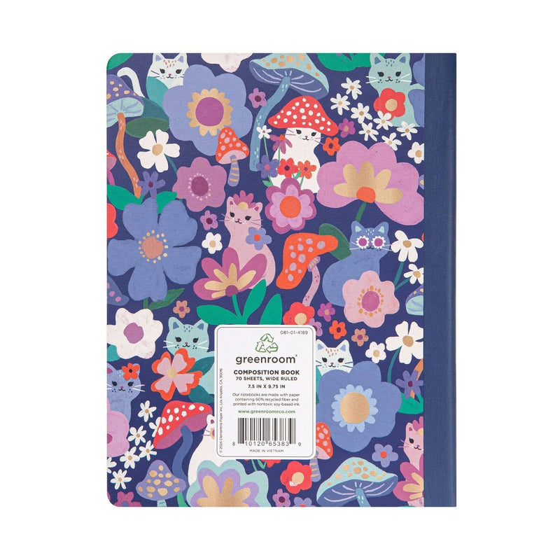 greenroom Wide Ruled Comp Book Groovy Cat Mushrooms