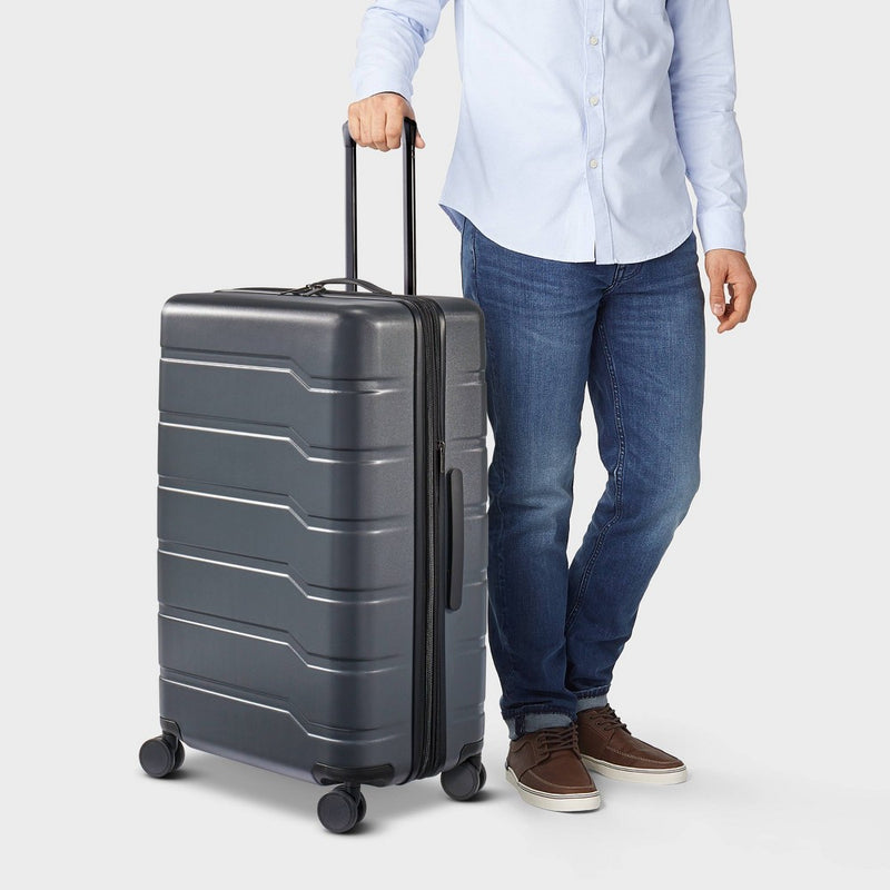 Hardside Large Checked Suitcase Gray - Open Story (LOCAL PICKUP ONLY)