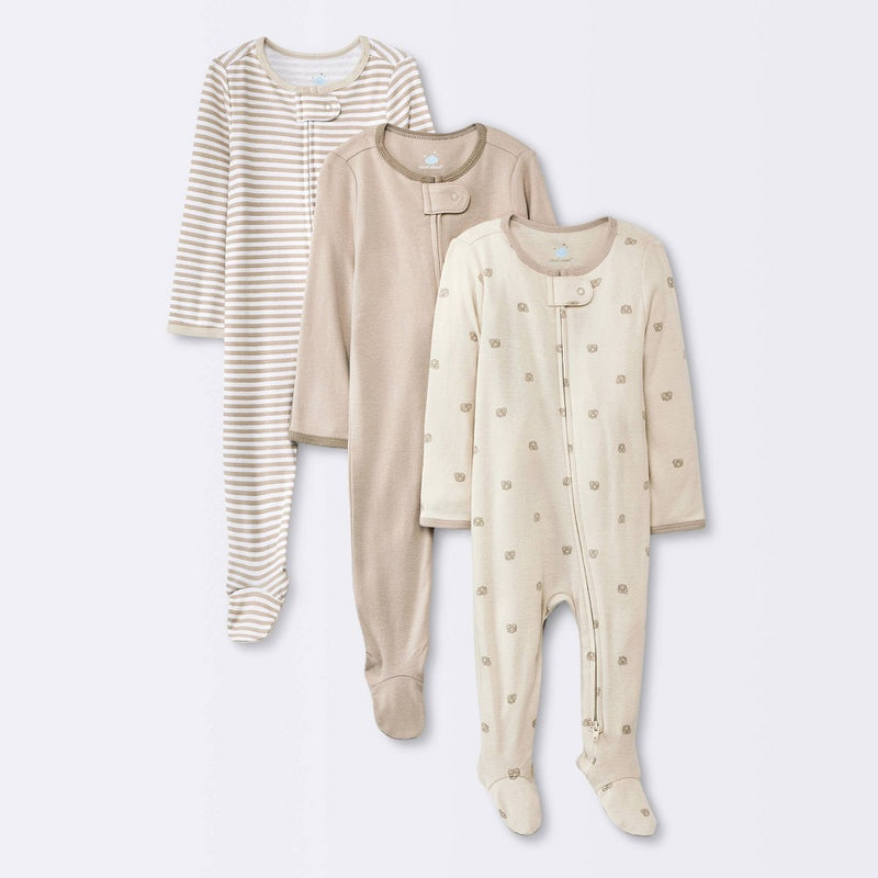 Baby 3pk Pretzels Cotton Sleep N' Play - Cloud Island Khaki 3-6M