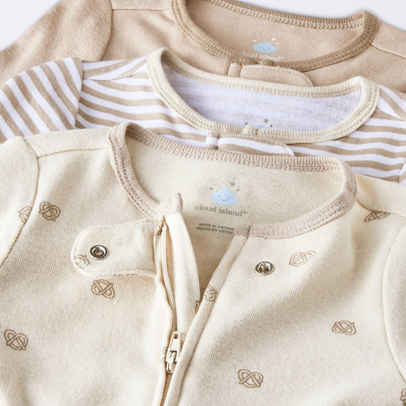 Baby 3pk Pretzels Cotton Sleep N' Play - Cloud Island Khaki 3-6M