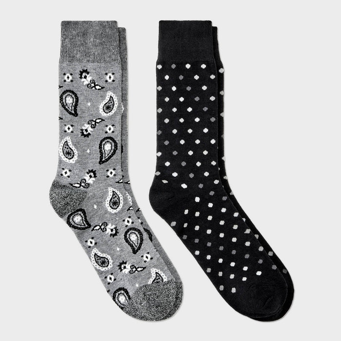Men's Polka Dots Novelty Crew Socks 2pk - Goodfellow & Co Charcoal Gray 7-12