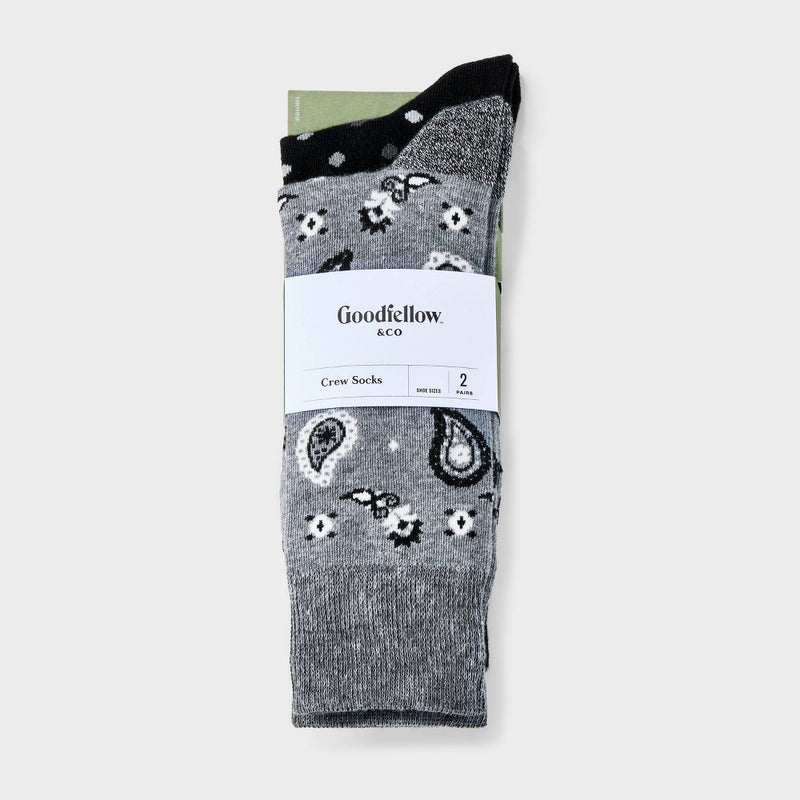 Men's Polka Dots Novelty Crew Socks 2pk - Goodfellow & Co Charcoal Gray 7-12
