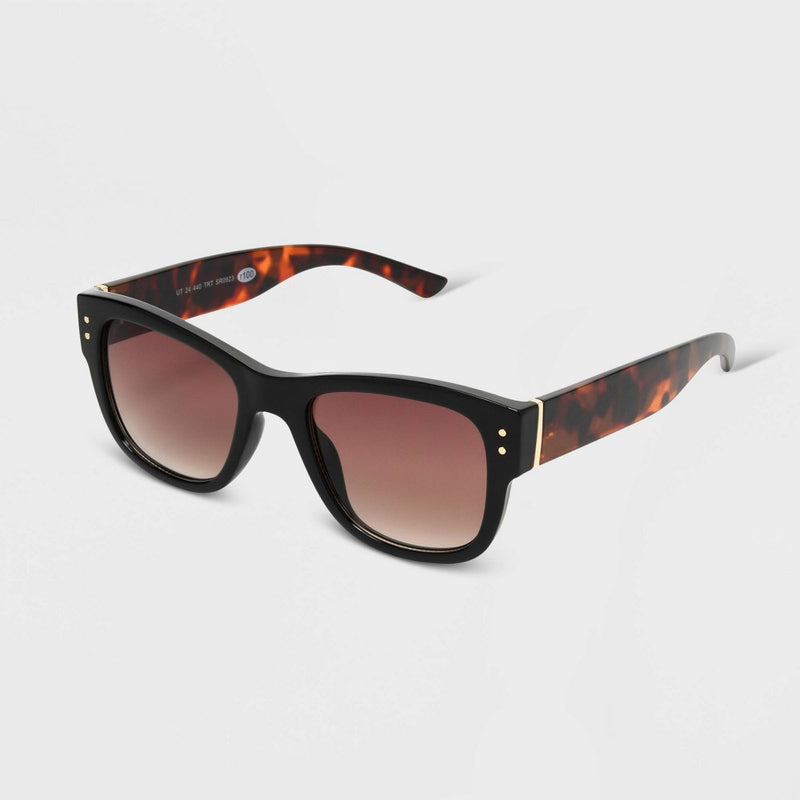Women's Shiny Plastic Square Sunglasses with Gradient Lenses - Universal Thread Brown/Tortoise Print