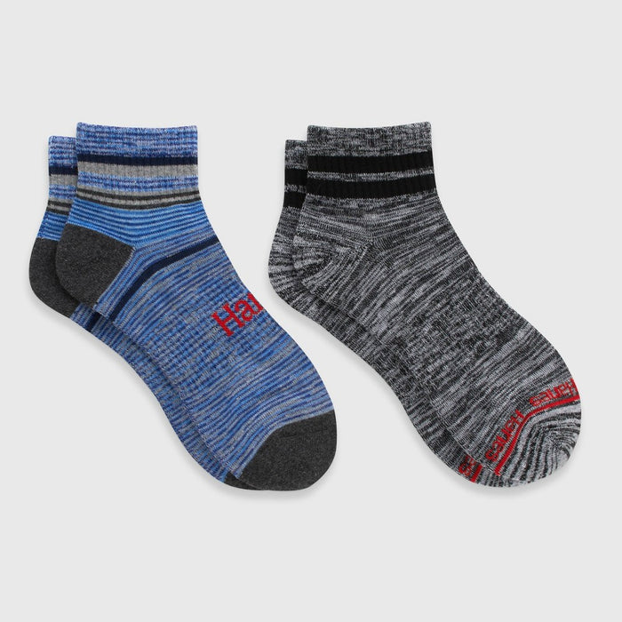 Hanes Originals Premium Men's Free Feed Ankle Socks 2pk - Blue/Gray 6-12