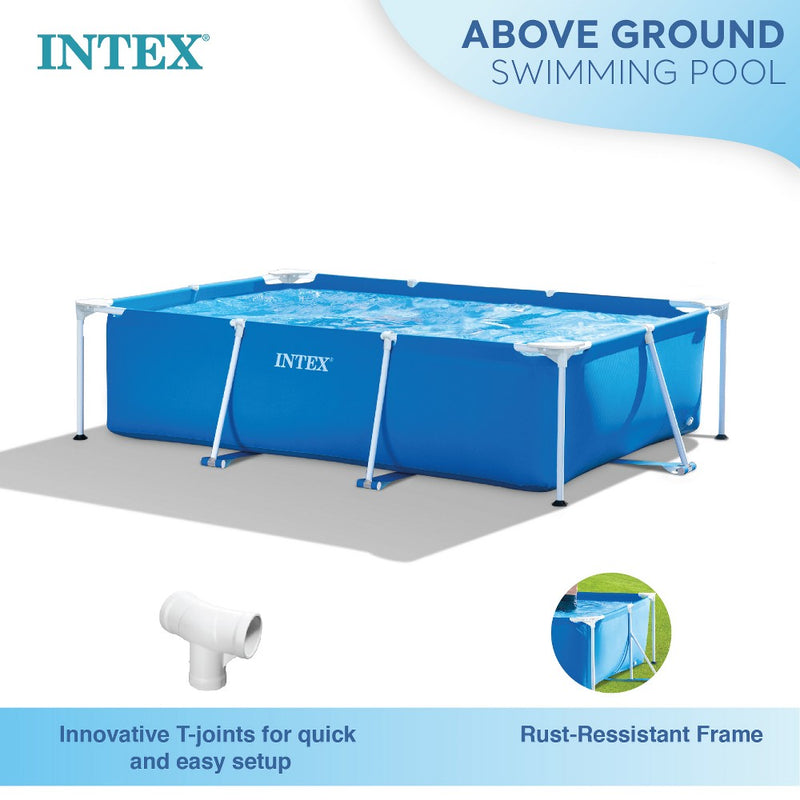 Intex 8.5ft x 26in Rectangular Frame Above Ground Quick Easy Set Up Backyard Outdoor Swimming Pool with Drain Plug for Ages 6 and Up, Blue (LOCAL PICKUP ONLY)