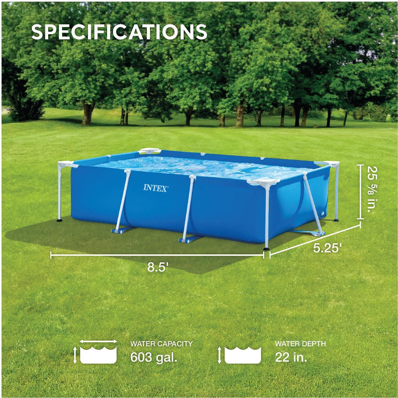 Intex 8.5ft x 26in Rectangular Frame Above Ground Quick Easy Set Up Backyard Outdoor Swimming Pool with Drain Plug for Ages 6 and Up, Blue (LOCAL PICKUP ONLY)