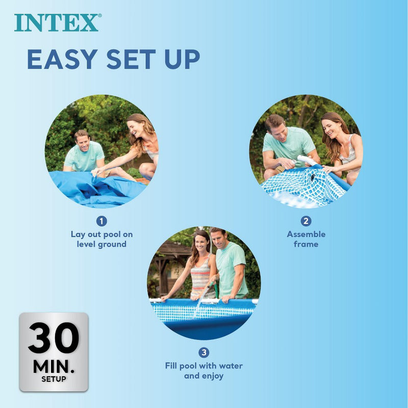 Intex 8.5ft x 26in Rectangular Frame Above Ground Quick Easy Set Up Backyard Outdoor Swimming Pool with Drain Plug for Ages 6 and Up, Blue (LOCAL PICKUP ONLY)