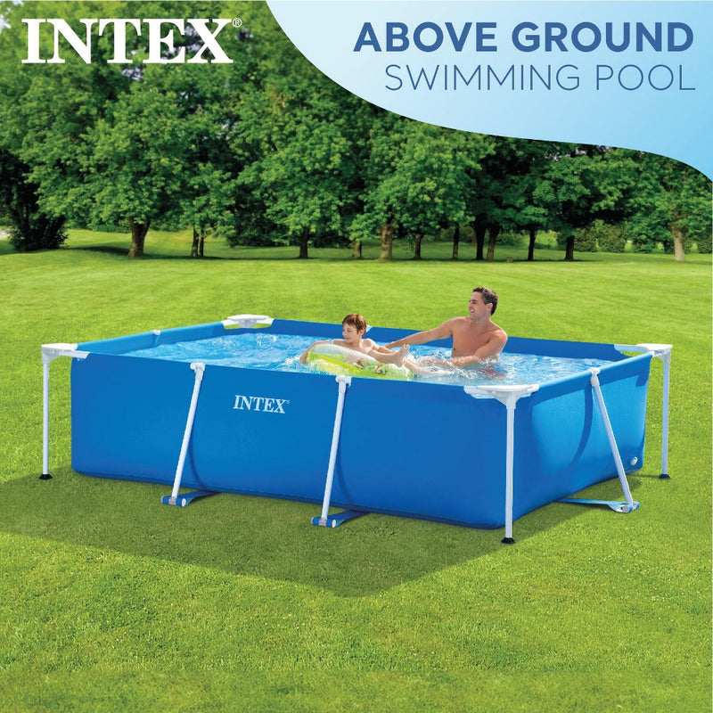 Intex 8.5ft x 26in Rectangular Frame Above Ground Quick Easy Set Up Backyard Outdoor Swimming Pool with Drain Plug for Ages 6 and Up, Blue (LOCAL PICKUP ONLY)