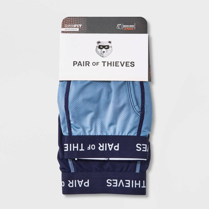 Pair of Thieves Men's 2pk Super Fit Boxer Briefs - Blue XL: Lightweight Mesh, Mid Rise, Stretch Fabric, Opaque