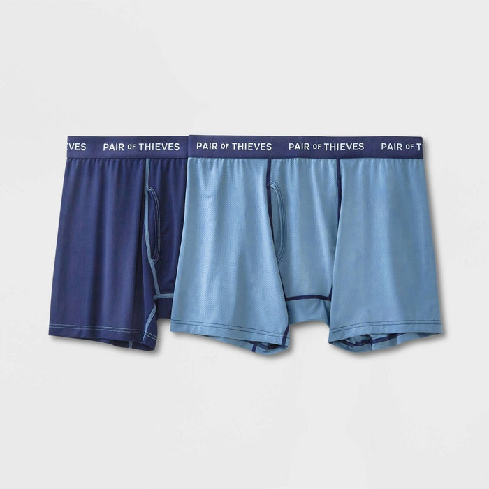 Pair of Thieves Men's 2pk Super Fit Boxer Briefs - Blue XL: Lightweight Mesh, Mid Rise, Stretch Fabric, Opaque