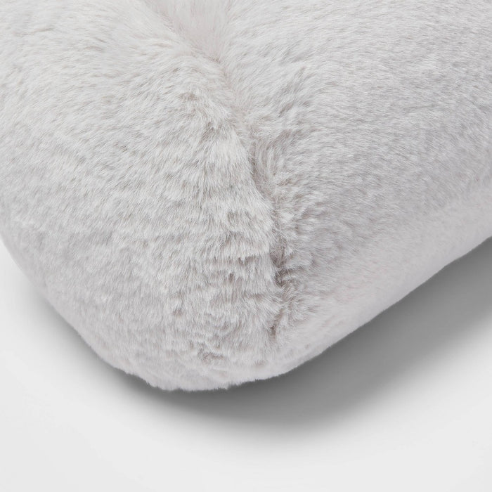 Faux Rabbit Fur Bolster Throw Pillow Light Gray - Threshold