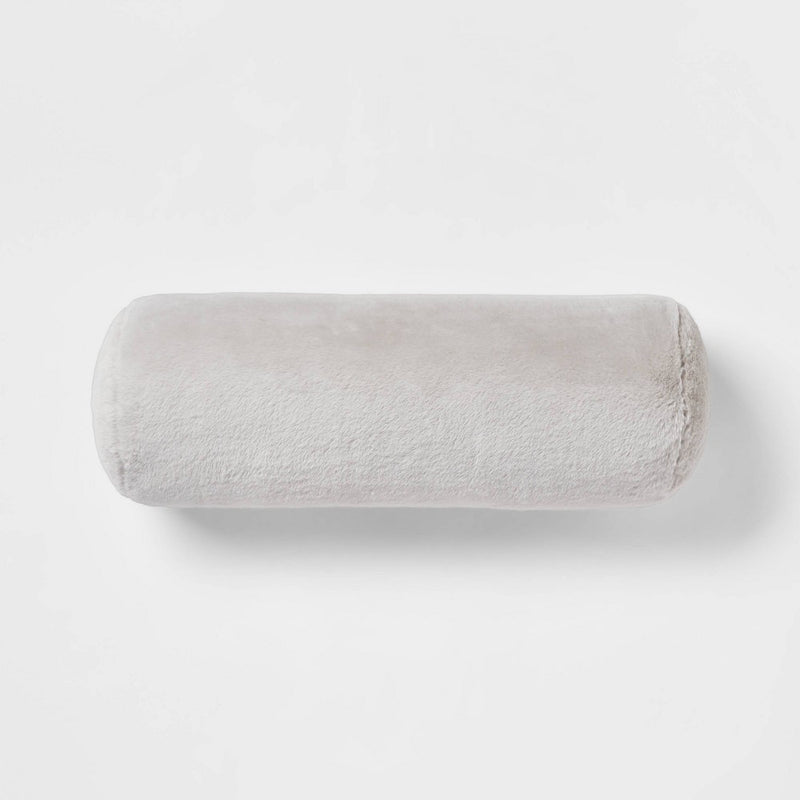 Faux Rabbit Fur Bolster Throw Pillow Light Gray - Threshold (LOCAL PICKUP ONLY)