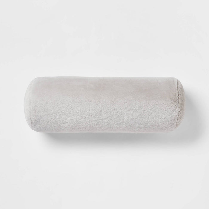Faux Rabbit Fur Bolster Throw Pillow Light Gray - Threshold