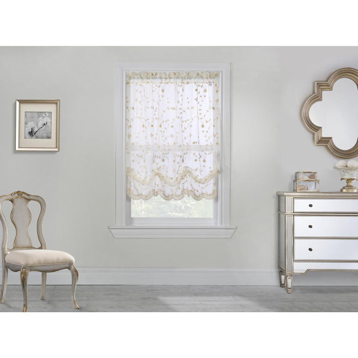 Grandeur Deep Scalloped Embroidery Balloon Curtain 52" x 63" Cream by Habitat