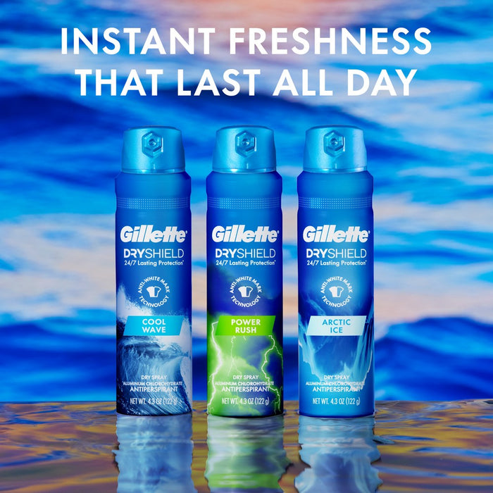 Gillette Dry Spray Antiperspirant and Deodorant for Men - Power Rush - 4.3oz