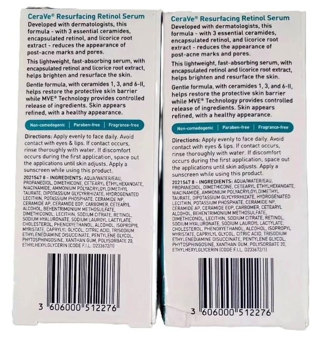 LOT OF 2!!! CeraVe Resurfacing Retinol Face Serum - 1 fl oz