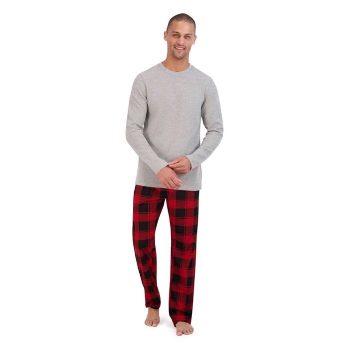 Hanes Originals Men's 2pc Comfort Fleece Sleep Pajama Set - Gray/Red Buffalo Check L