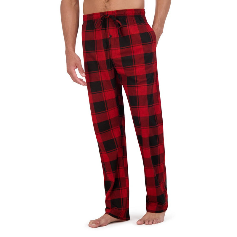 Hanes Originals Men's 2pc Comfort Fleece Sleep Pajama Set - Gray/Red Buffalo Check L