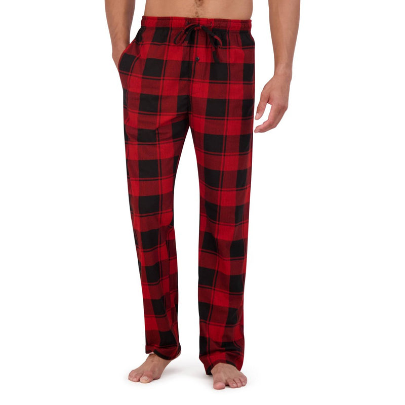 Hanes Originals Men's 2pc Comfort Fleece Sleep Pajama Set - Gray/Red Buffalo Check L