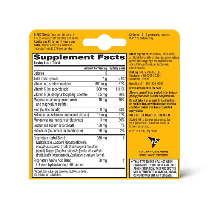 Airborne Immune Support Effervescent Tablets with Vitamin C & Zinc - Very Berry - 10ct