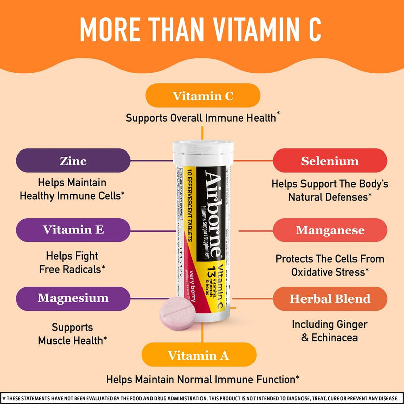 Airborne Immune Support Effervescent Tablets with Vitamin C & Zinc - Very Berry - 10ct