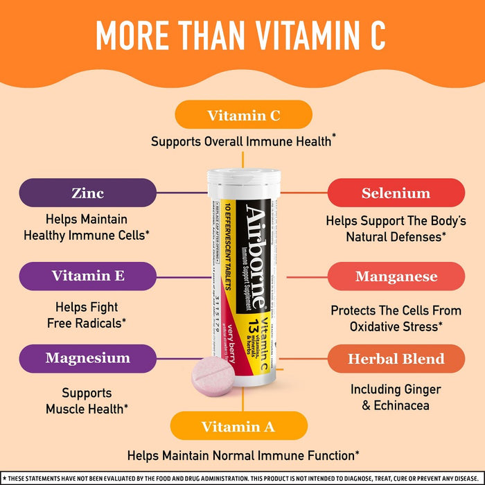 Airborne Immune Support Effervescent Tablets with Vitamin C & Zinc - Very Berry - 10ct