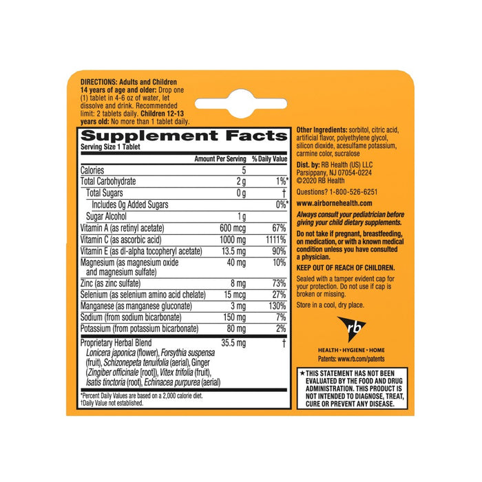Airborne Immune Support Effervescent Tablets with Vitamin C & Zinc - Very Berry - 10ct
