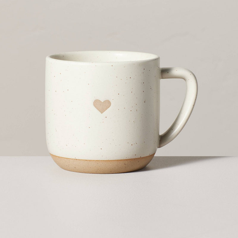 12oz Stoneware Heart Mug Cream/Clay - Hearth & Hand with Magnolia: Farmhouse Style, Wax Resist Detail