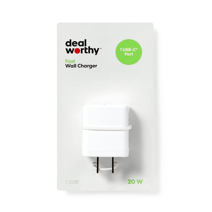Single Port 20W USB-C Wall Charger - dealworthy White