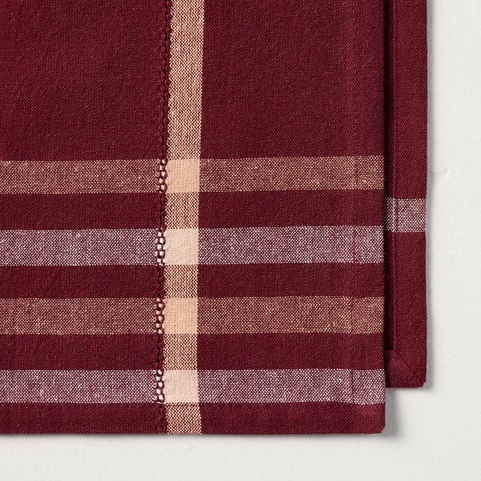 4pk Fall Plaid Cloth Napkins Burgundy - Hearth & Hand with Magnolia
