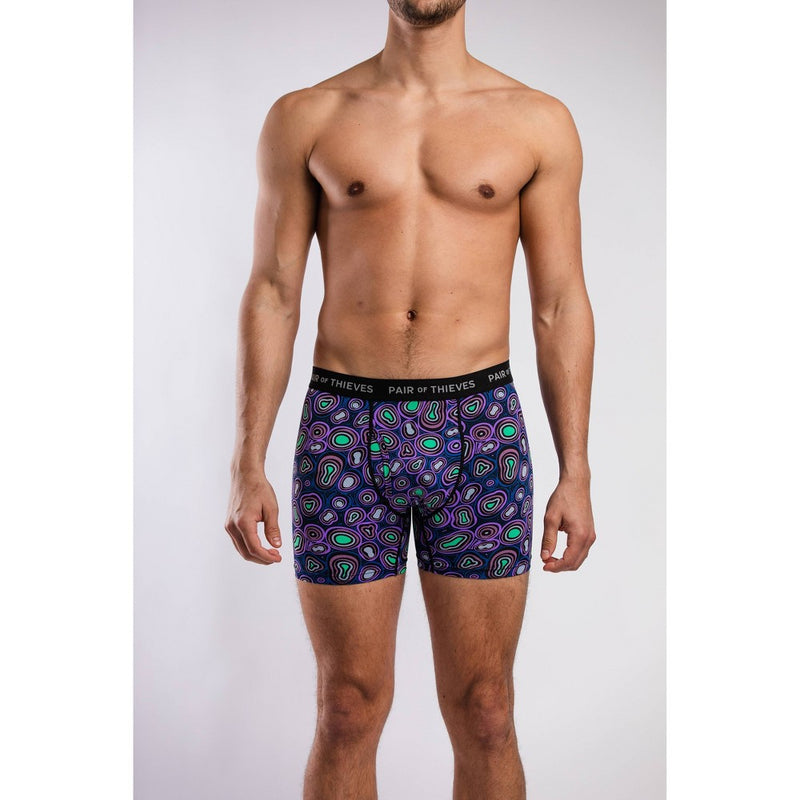 Pair of Thieves Men's Super Fit Boxer Briefs 2pk - Purple/Green Amoeba L: Moisture-Wicking, Mid Rise, Microfiber