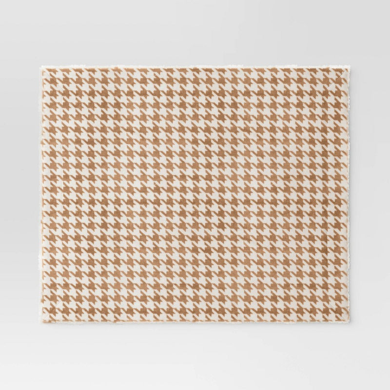 Printed Plush Houndstooth Throw with Faux Shearling Reverse Neutral/Cream - Threshold (LOCAL PICKUP ONLY)