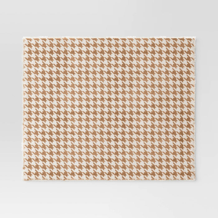 Printed Plush Houndstooth Throw with Faux Shearling Reverse Neutral/Cream - Threshold (LOCAL PICKUP ONLY)