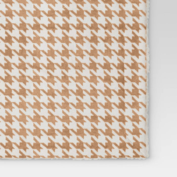 Printed Plush Houndstooth Throw with Faux Shearling Reverse Neutral/Cream - Threshold (LOCAL PICKUP ONLY)