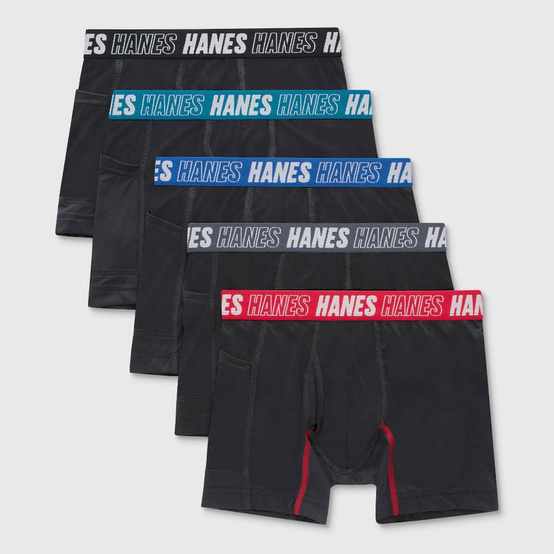 Hanes Moves Boys' 5pk Anti-Chafe Boxer Briefs - Black M