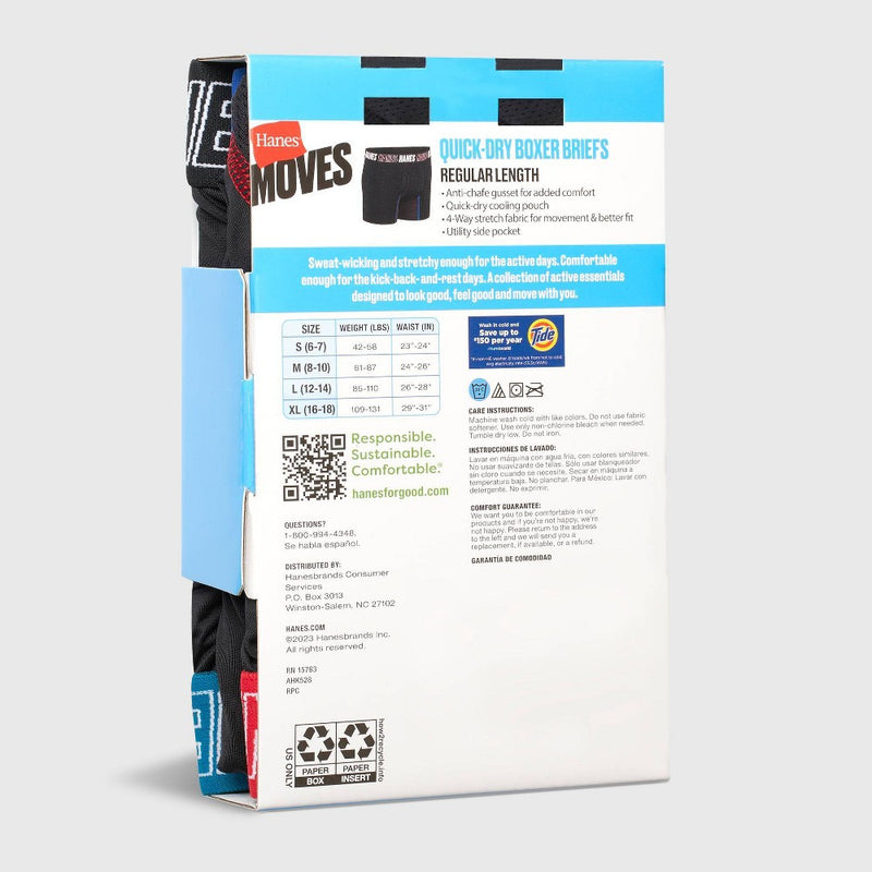 Hanes Moves Boys' 5pk Anti-Chafe Boxer Briefs - Black M