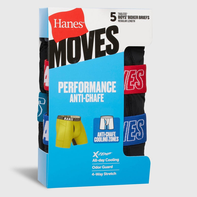 Hanes Moves Boys' 5pk Anti-Chafe Boxer Briefs - Black M