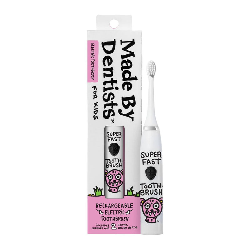 Made By Dentists Kids Rechargeable Electric Toothbrush with 2 Replacement Toothbrush Heads and Charger - Cheetah