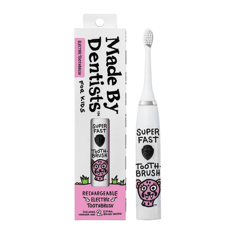 Made By Dentists Kids Rechargeable Electric Toothbrush with 2 Replacement Toothbrush Heads and Charger - Cheetah
