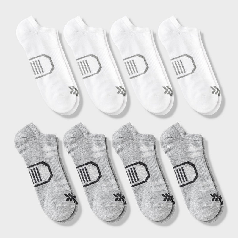 Men's Striped Cushioned No Show Socks 8pk - All In Motion Gray/White 6-12
