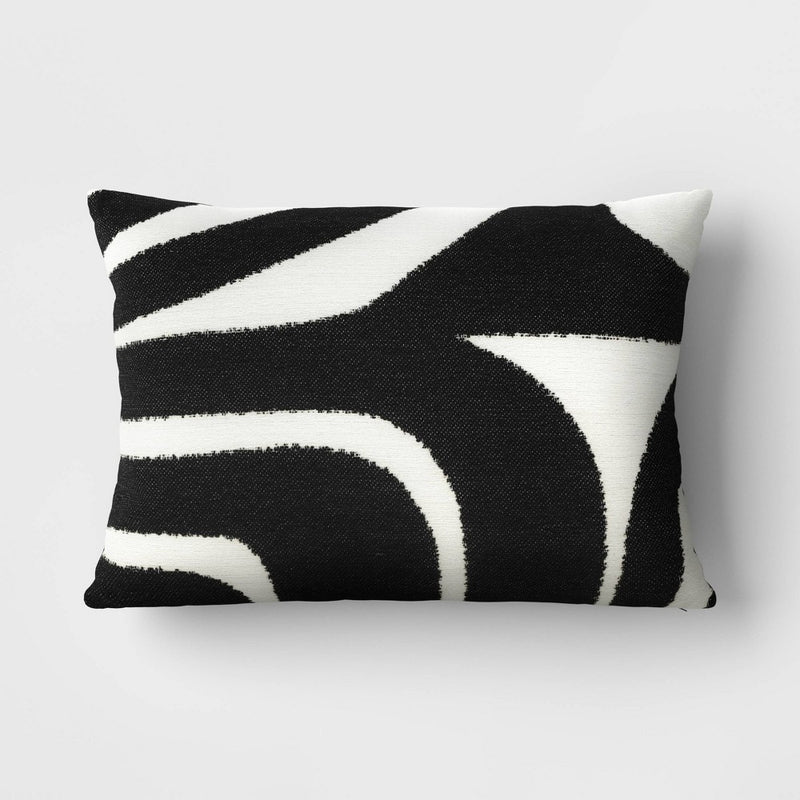 Linework Jacquard Lumbar Throw Pillow Black/Ivory - Threshold