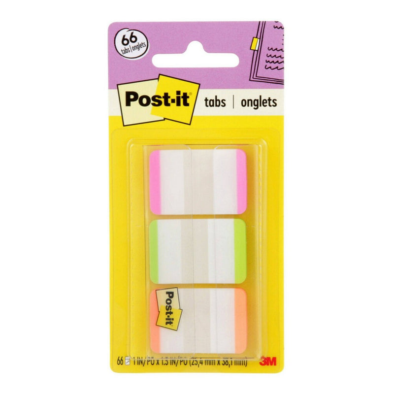 Post-it 66ct 1" Repositionable Filing Tabs with On-the-Go Dispenser - Pink/Green/Orange