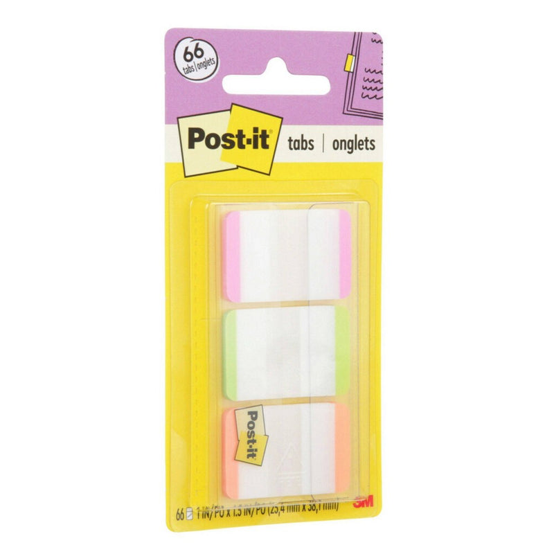 Post-it 66ct 1" Repositionable Filing Tabs with On-the-Go Dispenser - Pink/Green/Orange