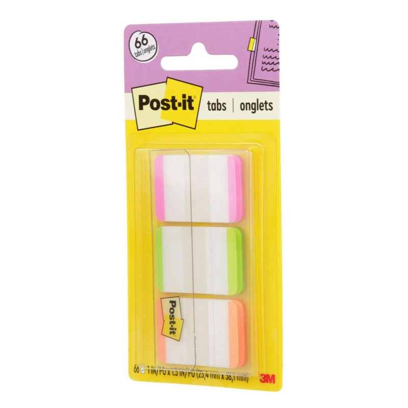 Post-it 66ct 1" Repositionable Filing Tabs with On-the-Go Dispenser - Pink/Green/Orange