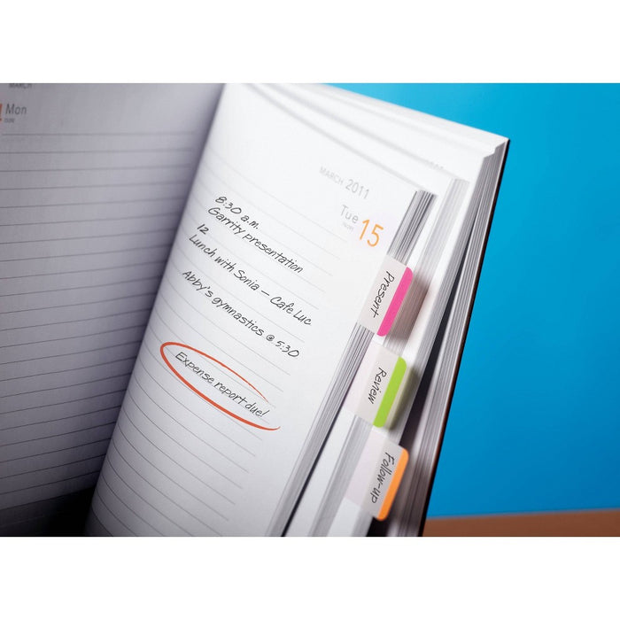 Post-it 66ct 1" Repositionable Filing Tabs with On-the-Go Dispenser - Pink/Green/Orange