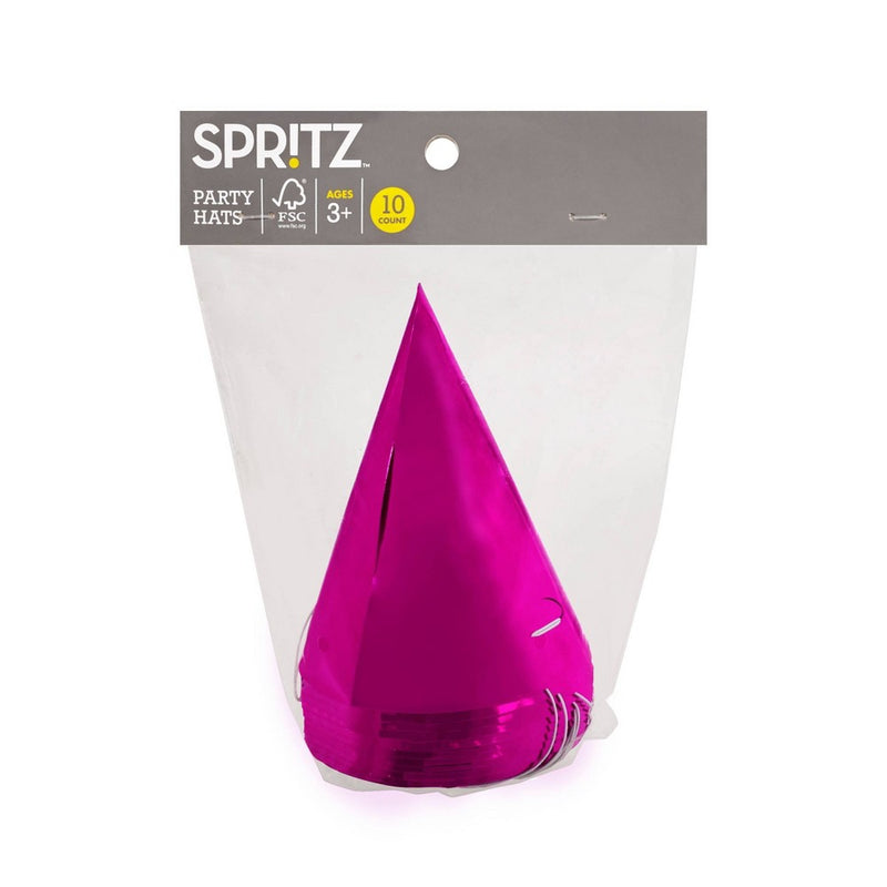 10ct 5" Metallic Foil Party Hats Hot Pink - Spritz